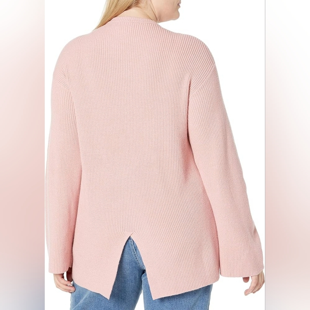The Drop Women’s Alice Ribbed Crewneck Sweater, Back Slit, Zephyr Pink, Size L - Picture 6 of 8